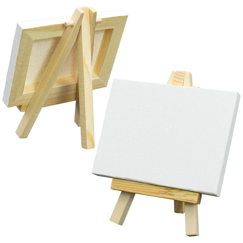 FIXSMITH 3x4 Inch Mini Stretched Canvas Easel Set- Bulk Pack of 12,Set Contains 12 Rectangle Canvases &12 Mini Easels,Small White Art Canvases & Wood Easels for Painting Craft Drawing Decoration - Image 3
